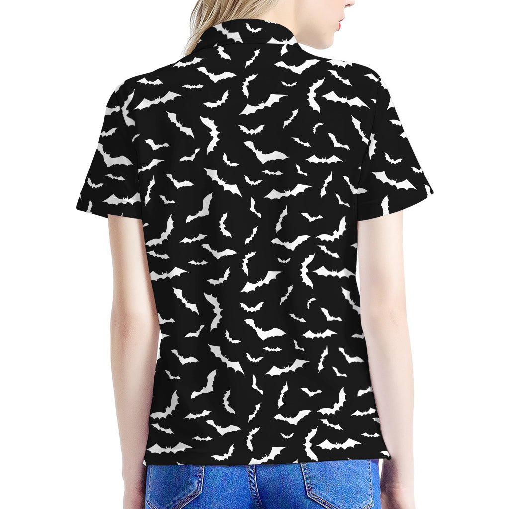 Black And White Halloween Bat Print Women's Polo Shirt