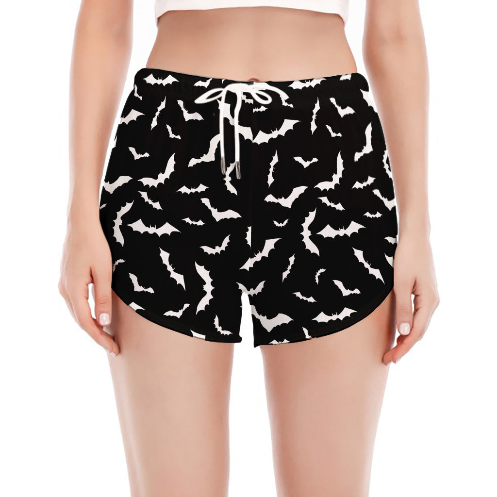 Black And White Halloween Bat Print Women's Split Running Shorts