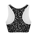 Black And White Halloween Bat Print Women's Sports Bra