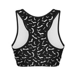 Black And White Halloween Bat Print Women's Sports Bra