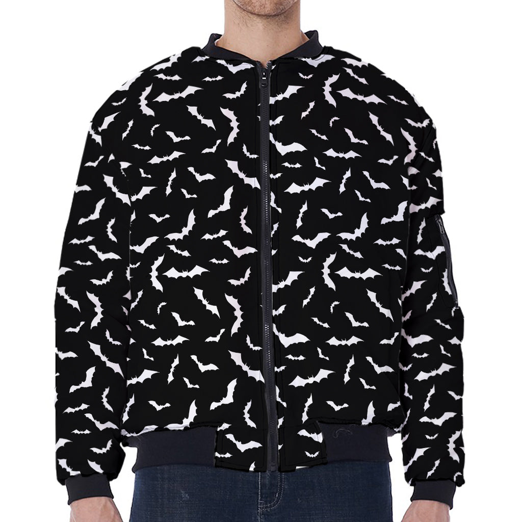 Black And White Halloween Bat Print Zip Sleeve Bomber Jacket