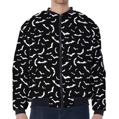 Black And White Halloween Bat Print Zip Sleeve Bomber Jacket