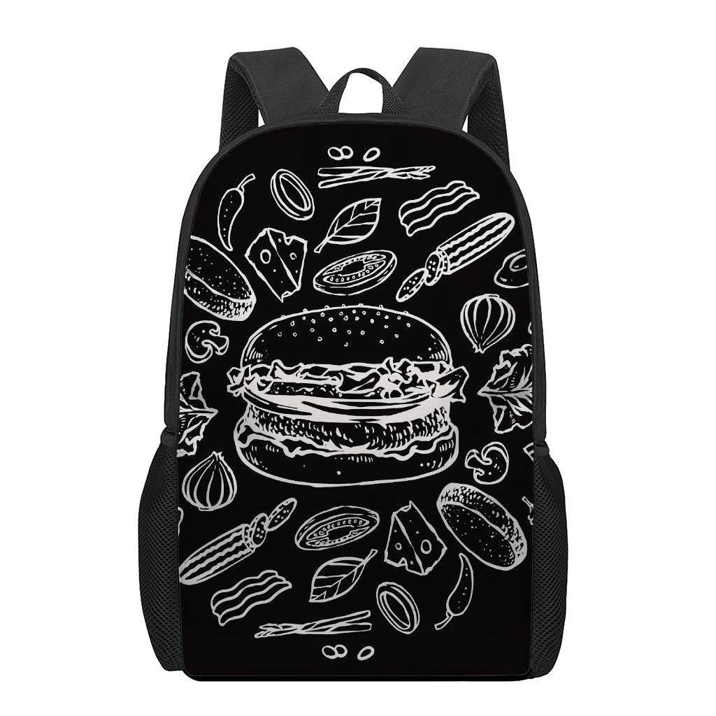 Black And White Hamburger Print 17 Inch Backpack