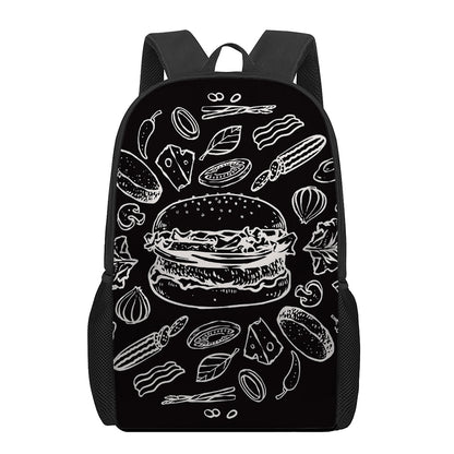 Black And White Hamburger Print 17 Inch Backpack