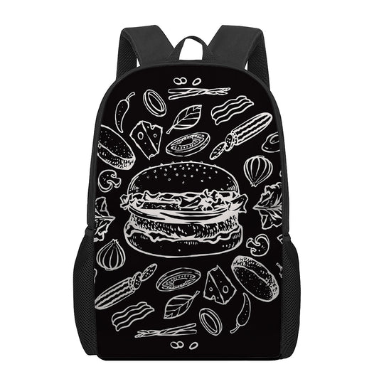 Black And White Hamburger Print 17 Inch Backpack