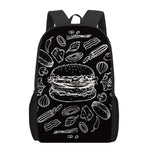Black And White Hamburger Print 17 Inch Backpack