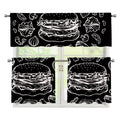 Black And White Hamburger Print 3 Piece Kitchen Curtains