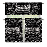 Black And White Hamburger Print 3 Piece Kitchen Curtains