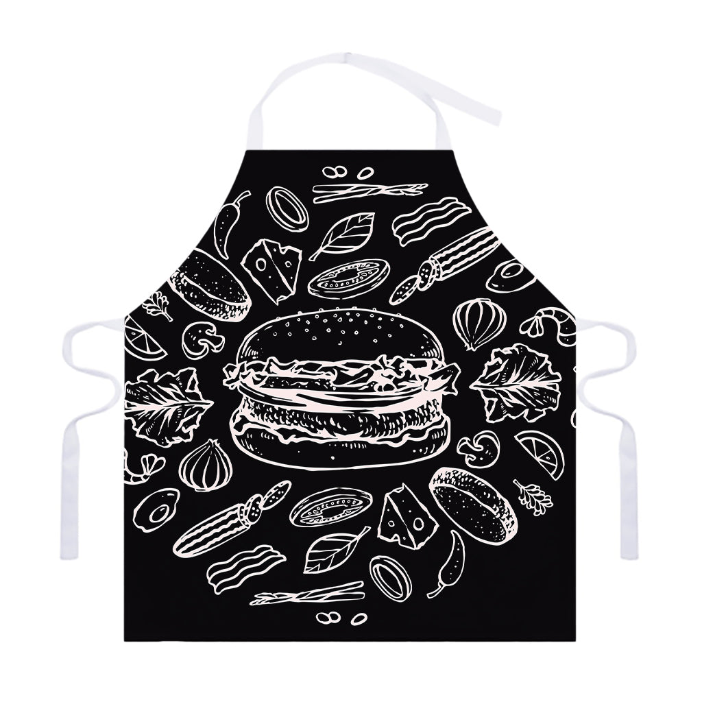 Black And White Hamburger Print Adjustable Apron