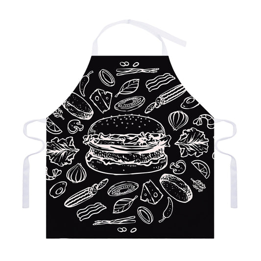 Black And White Hamburger Print Adjustable Apron