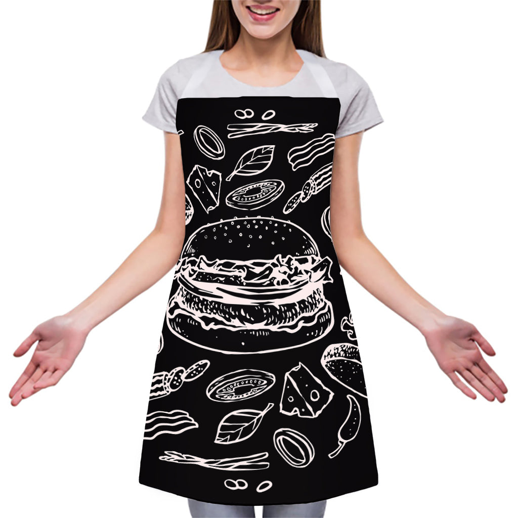 Black And White Hamburger Print Adjustable Apron
