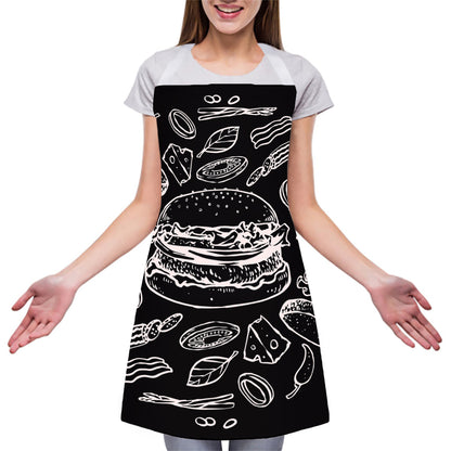 Black And White Hamburger Print Adjustable Apron