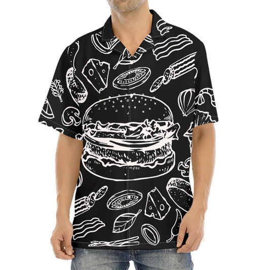 Black And White Hamburger Print Aloha Shirt