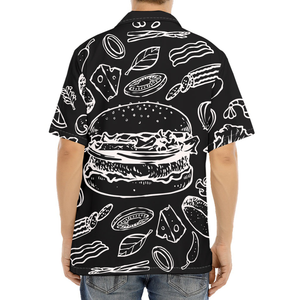 Black And White Hamburger Print Aloha Shirt
