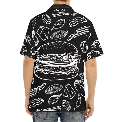 Black And White Hamburger Print Aloha Shirt
