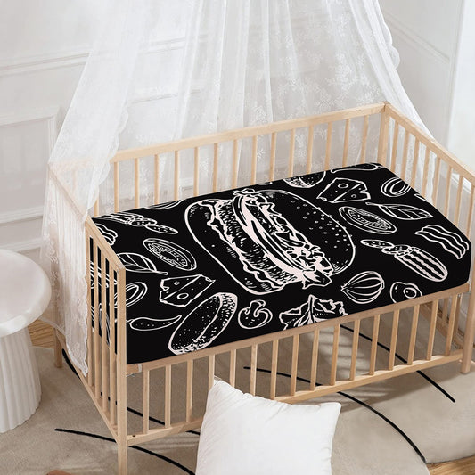 Black And White Hamburger Print Baby Crib Sheet