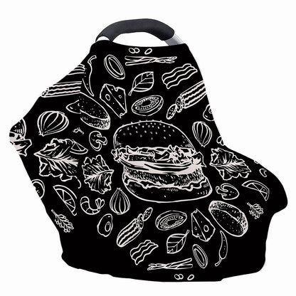 Black And White Hamburger Print Baby Seat Cover