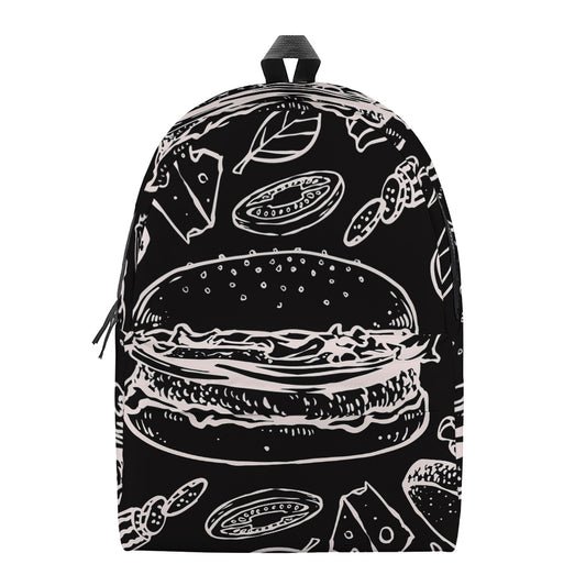 Black And White Hamburger Print Backpack