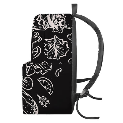 Black And White Hamburger Print Backpack