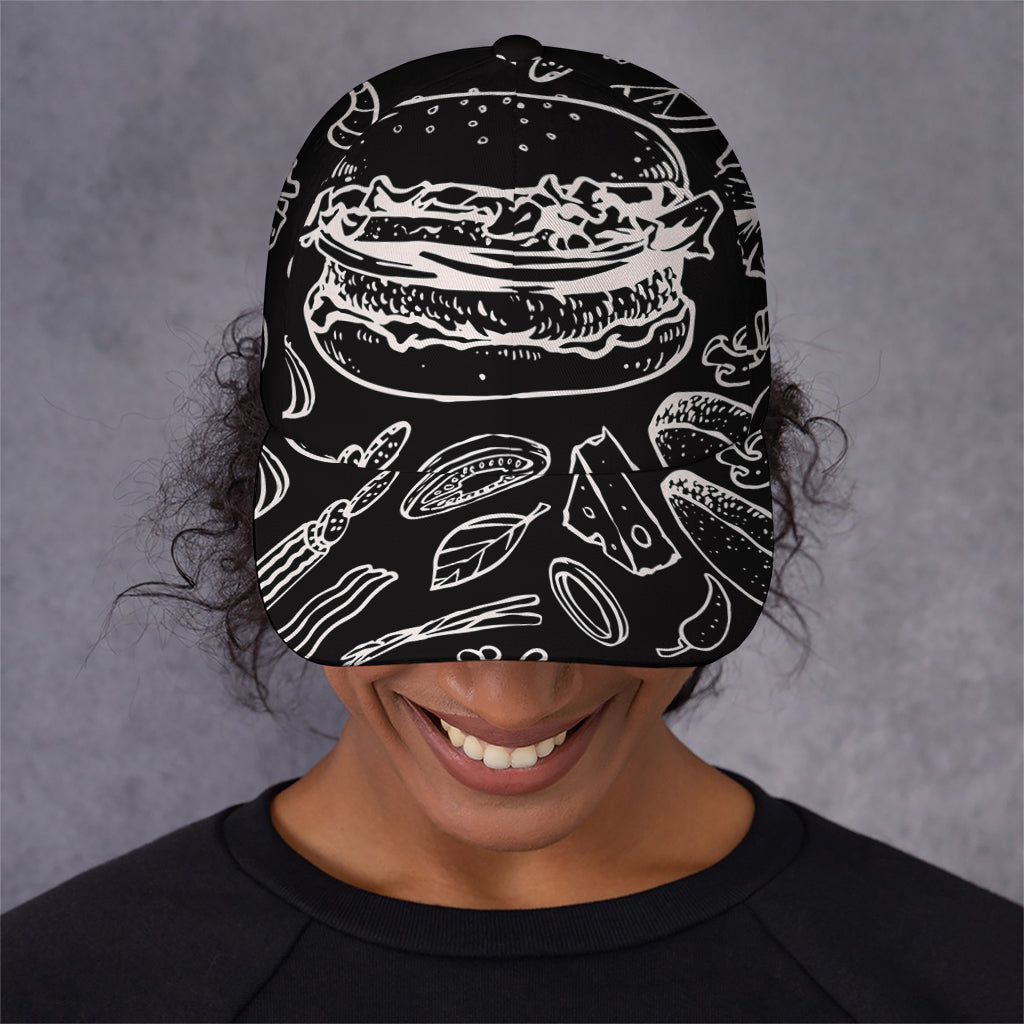 Black And White Hamburger Print Baseball Cap