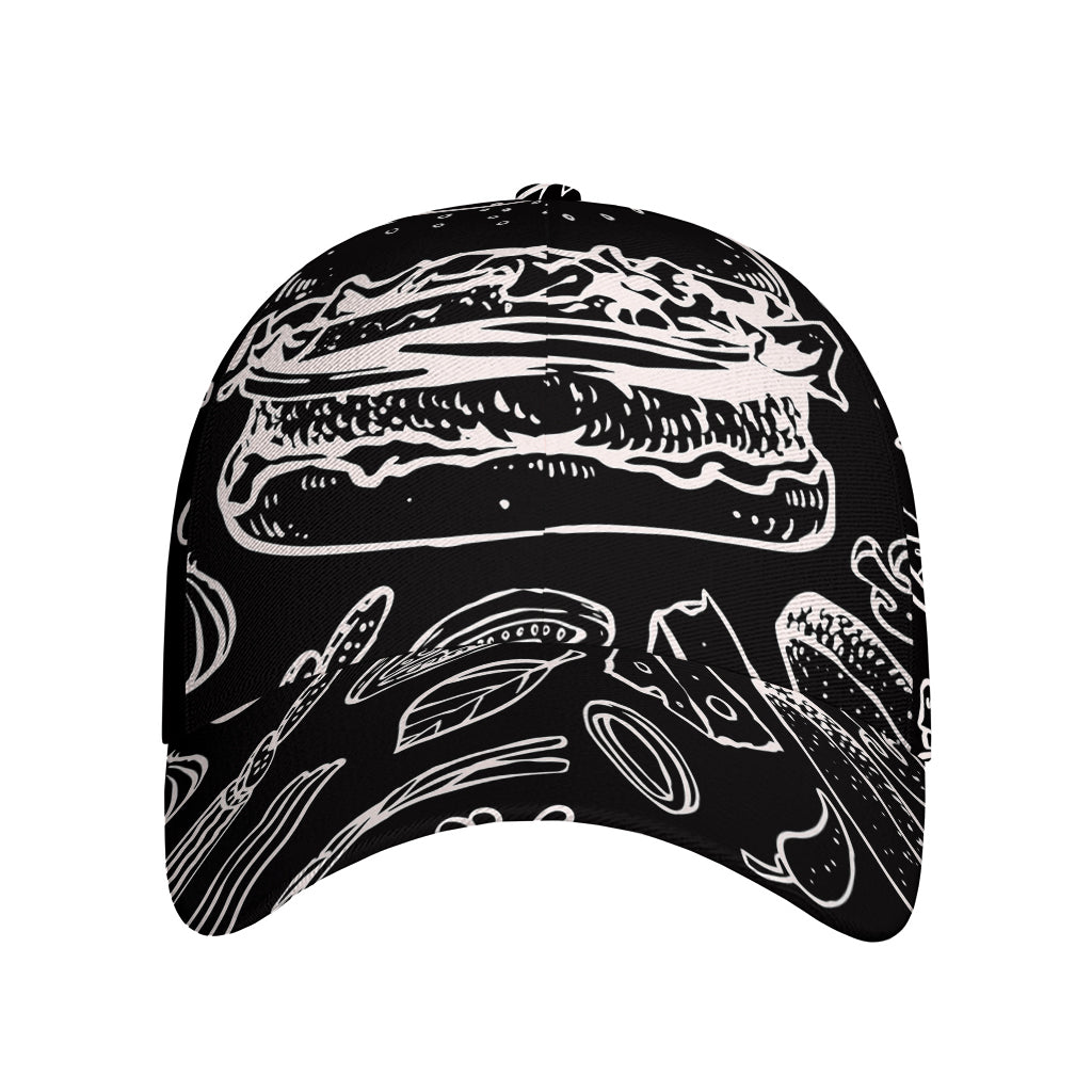 Black And White Hamburger Print Baseball Cap