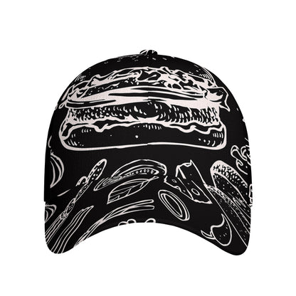 Black And White Hamburger Print Baseball Cap