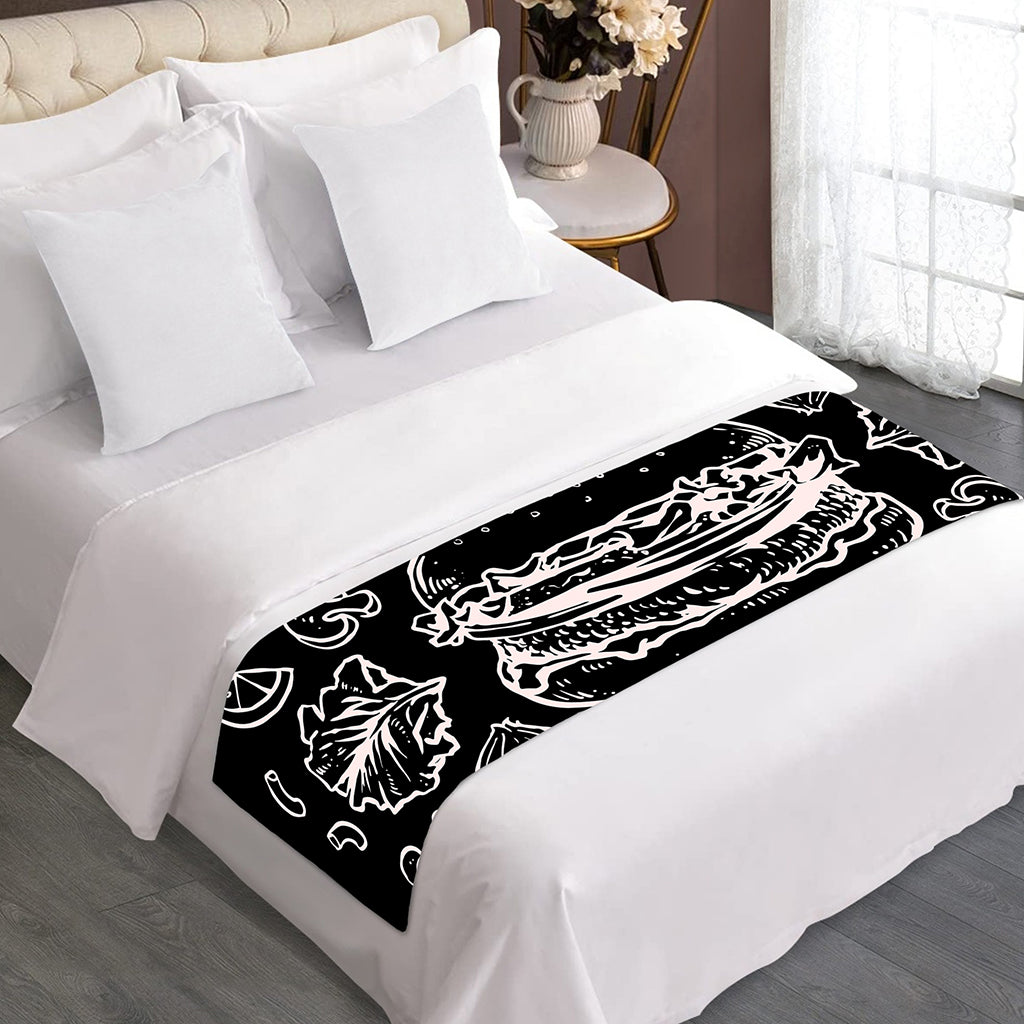 Black And White Hamburger Print Bed Runner