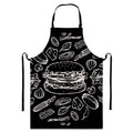 Black And White Hamburger Print Bib Apron With Pocket