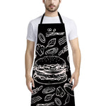 Black And White Hamburger Print Bib Apron With Pocket
