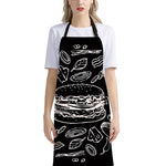 Black And White Hamburger Print Bib Apron With Pocket
