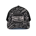 Black And White Hamburger Print Black Mesh Trucker Hat