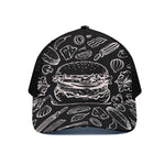Black And White Hamburger Print Black Mesh Trucker Cap