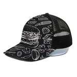 Black And White Hamburger Print Black Mesh Trucker Cap