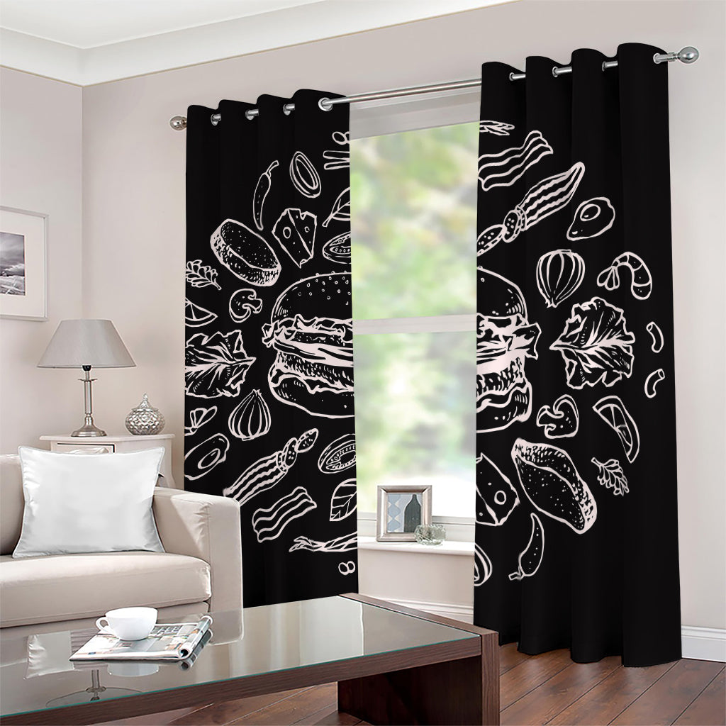 Black And White Hamburger Print Blackout Grommet Curtains