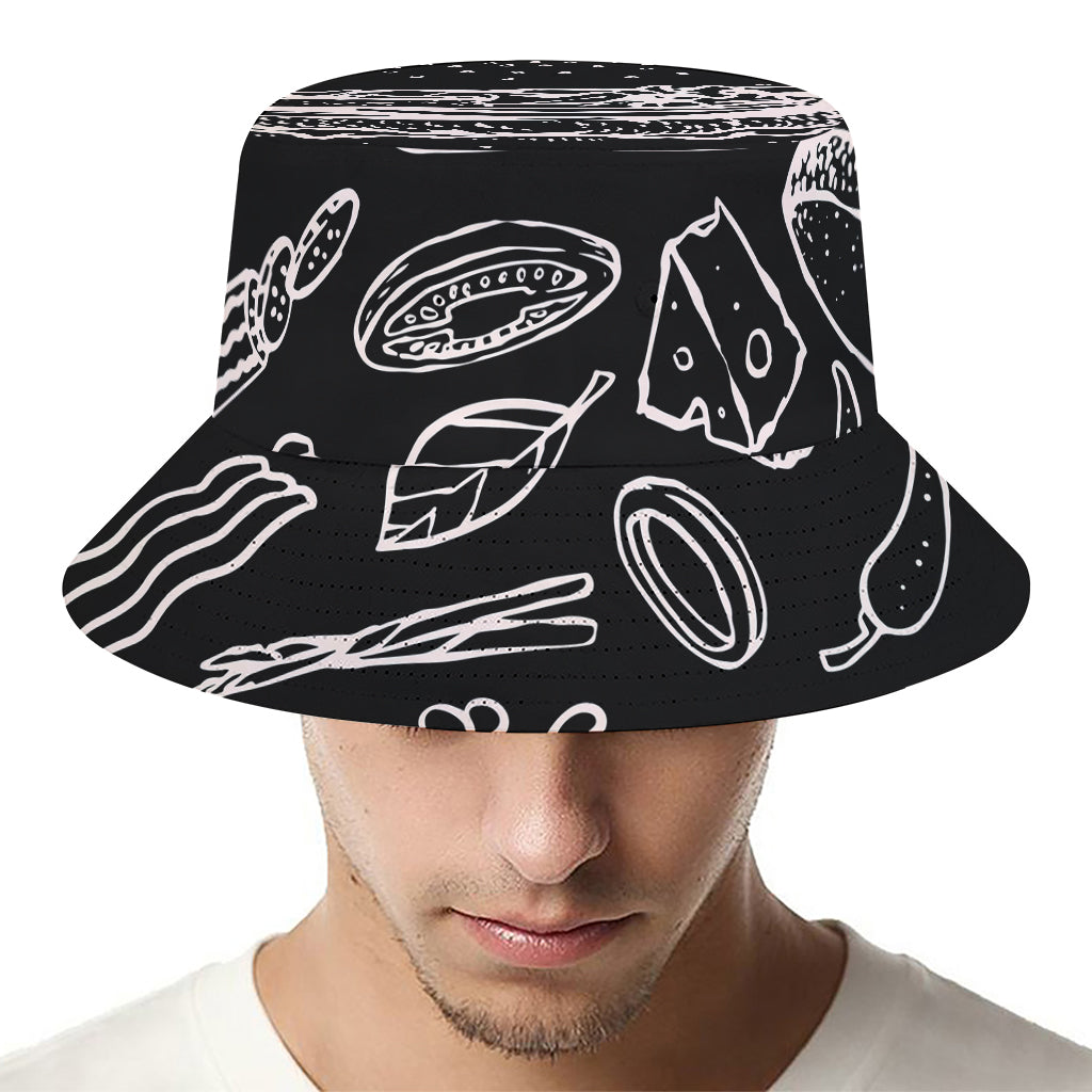 Black And White Hamburger Print Bucket Hat