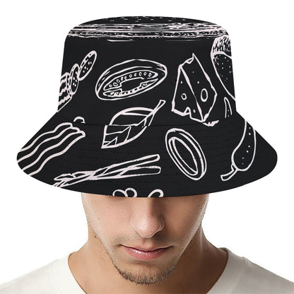 Black And White Hamburger Print Bucket Hat