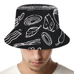 Black And White Hamburger Print Bucket Hat