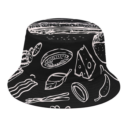 Black And White Hamburger Print Bucket Hat
