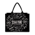 Black And White Hamburger Print Canvas Tote Bag