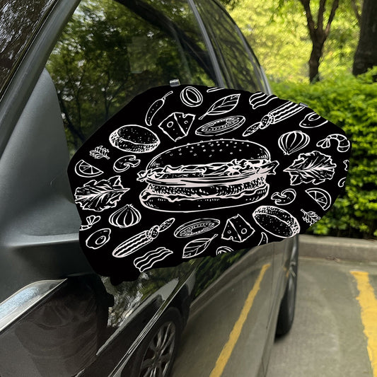 Black And White Hamburger Print Car Side Mirror Covers
