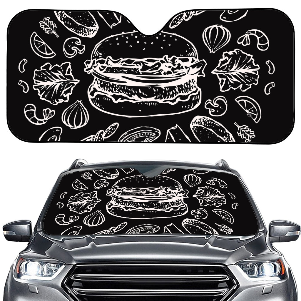 Black And White Hamburger Print Car Windshield Sun Shade