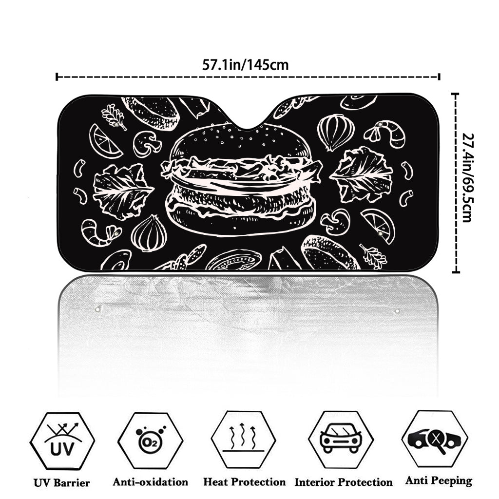 Black And White Hamburger Print Car Windshield Sun Shade