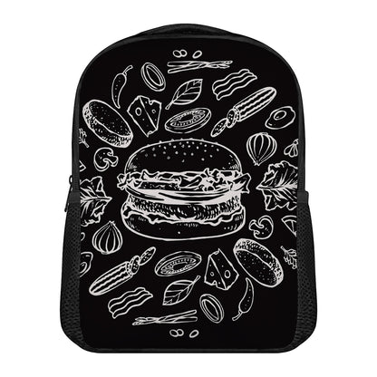 Black And White Hamburger Print Casual Backpack