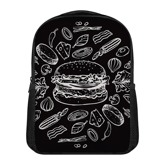 Black And White Hamburger Print Casual Backpack