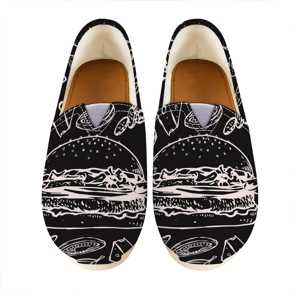 Black And White Hamburger Print Casual Shoes