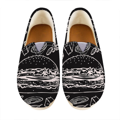 Black And White Hamburger Print Casual Shoes