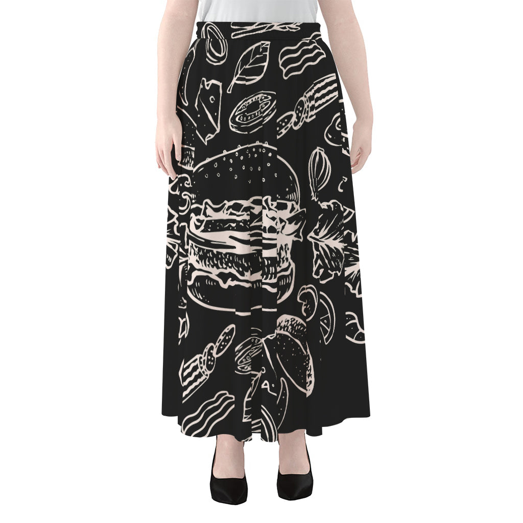 Black And White Hamburger Print Chiffon Maxi Skirt