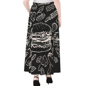 Black And White Hamburger Print Chiffon Maxi Skirt