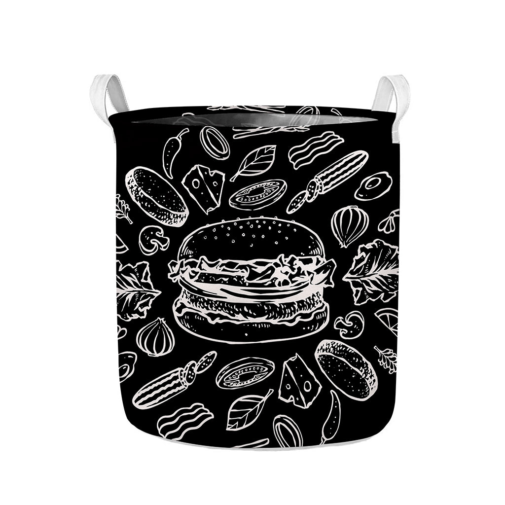 Black And White Hamburger Print Collapsible Laundry Basket