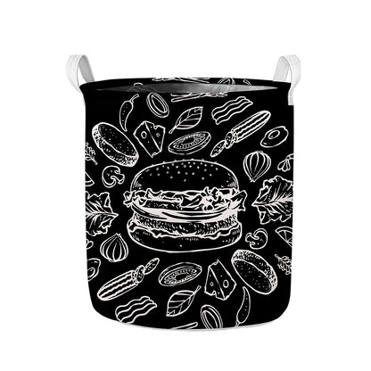 Black And White Hamburger Print Collapsible Laundry Basket